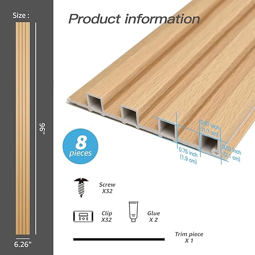 Art3d 8-Pack 96 x 6in. WPC Acoustic Slat Wall Panel - Image 2