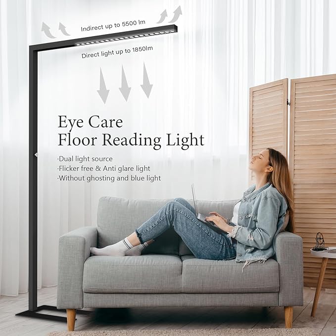 STERREN 77" LED Floor Lamp, 7350LM Dimmable Eye-Care Standing Piano Lamp - Image 3