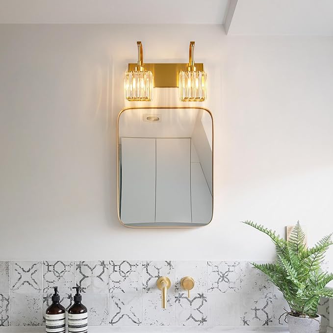 FDPBY Crystal Vanity Lights 2-Light Gold Wall Lamp Modern Crystal Bathroom - Image 8