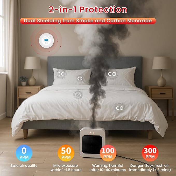 Alertlink 2-in-1 Smoke and Carbon Monoxide Detector Alarm, - Image 6