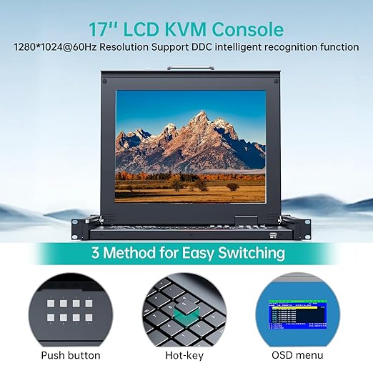 MT-VIKI Rack KVM Monitor Switch 8 Port w/17'' LCD Monitor, Fit 1U 19'' Rack - Image 2