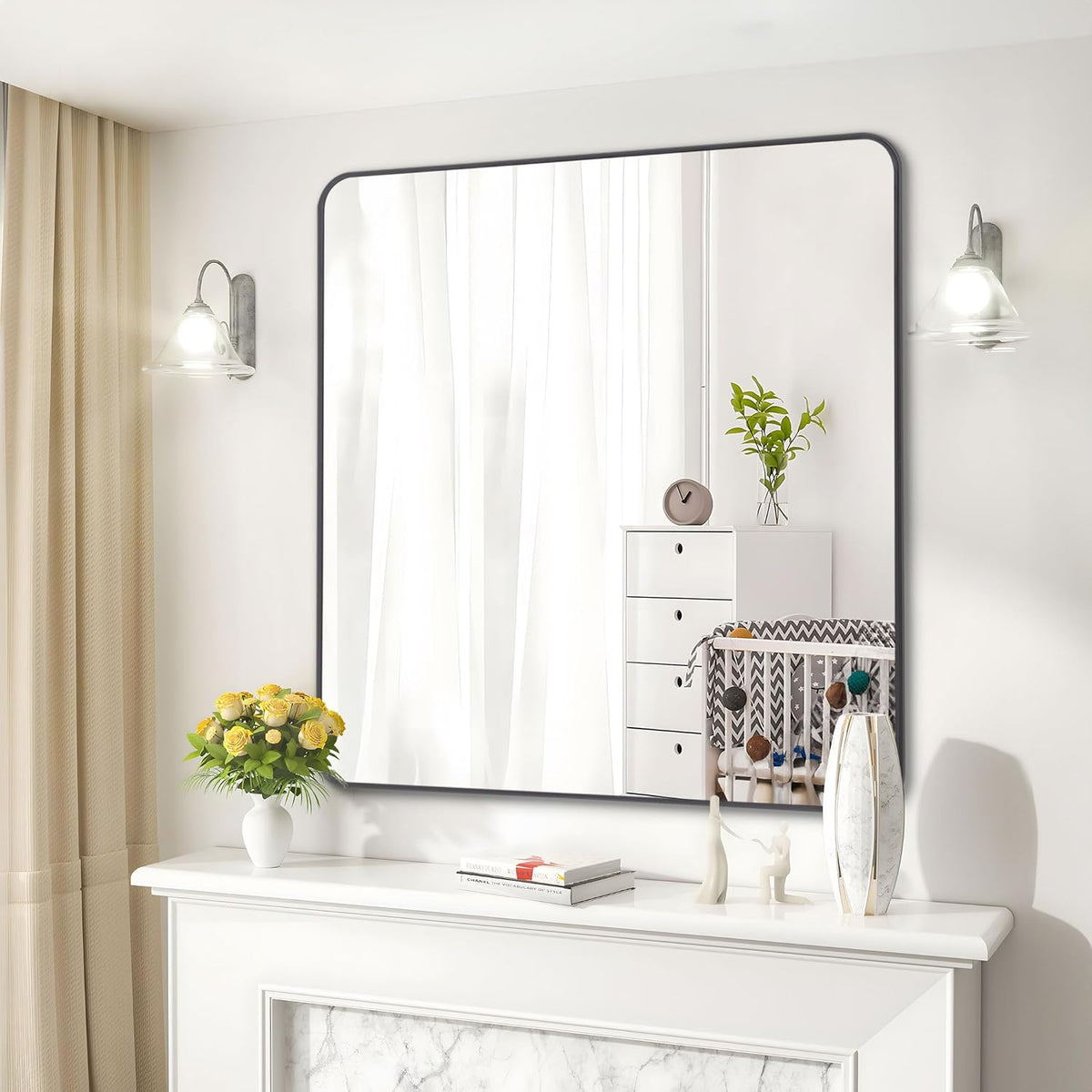 36" x 36"Bathroom Mirror, Matte Black Wall Mirror