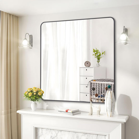 36" x 36"Bathroom Mirror, Matte Black Wall Mirror
