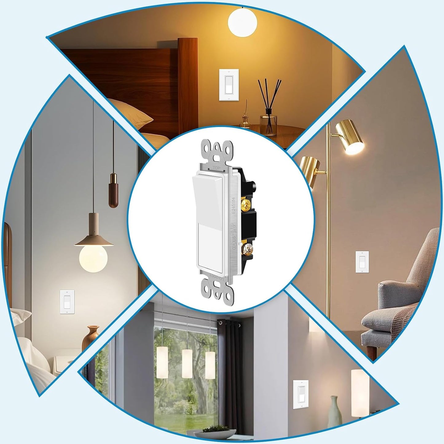 Greencycle Lights Switches Rocker,5Pack 15 Amp Single Pole Lights Switches White,SP Paddle Light Switch,120V-277V AC,On/Off Wall Switch,Residential/Commercial Grade,Home & Office,UL Listed