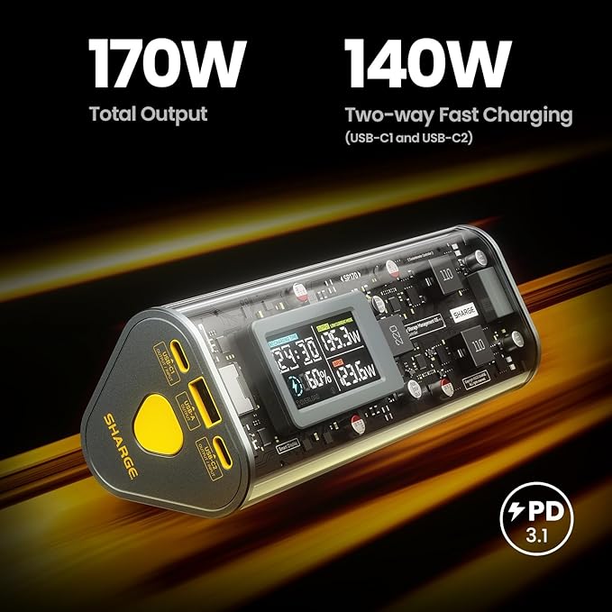 SHARGEEK 170 Power Bank, 140W PD3.1 Portable Charger 24, 000mAh/ 86.4Wh High - Image 2