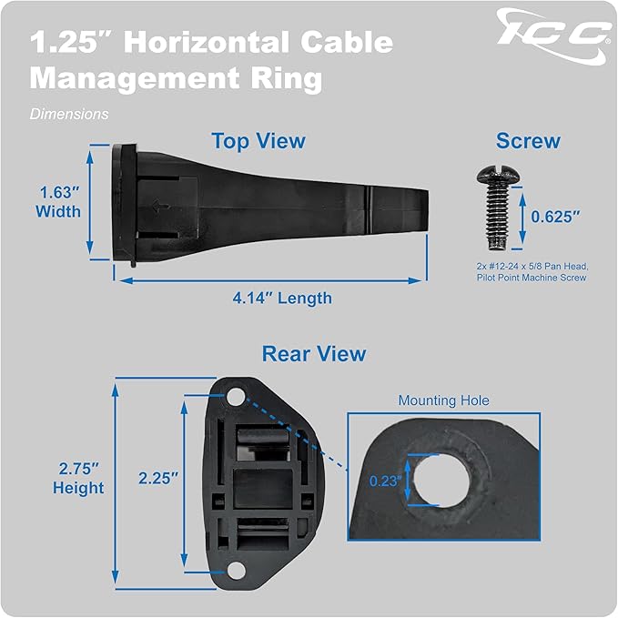ICC 1.25” Plastic Cable Management Ring, Horizontal, Rack or Wall Mount - Image 9