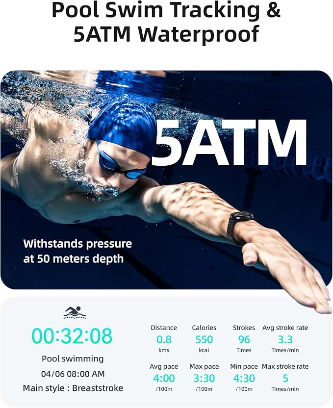 Parsonver Smart Watch for Swimming, 5ATM Waterproof Watch for Pool & Open Water - Image 2