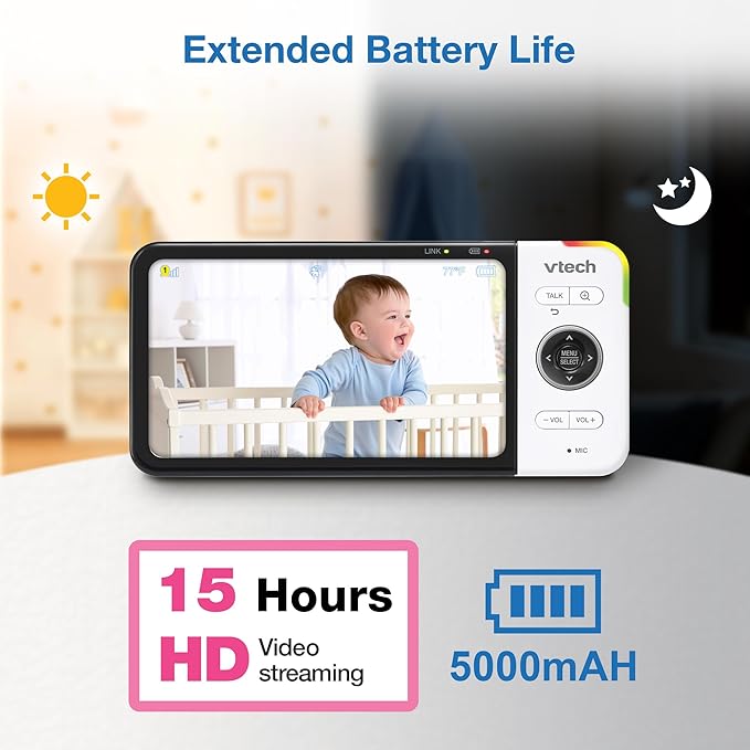 VTech VM928-2HD 5” 720p HD Display 2 Cameras Baby Monitor, 110 Wide Angle View - Image 7