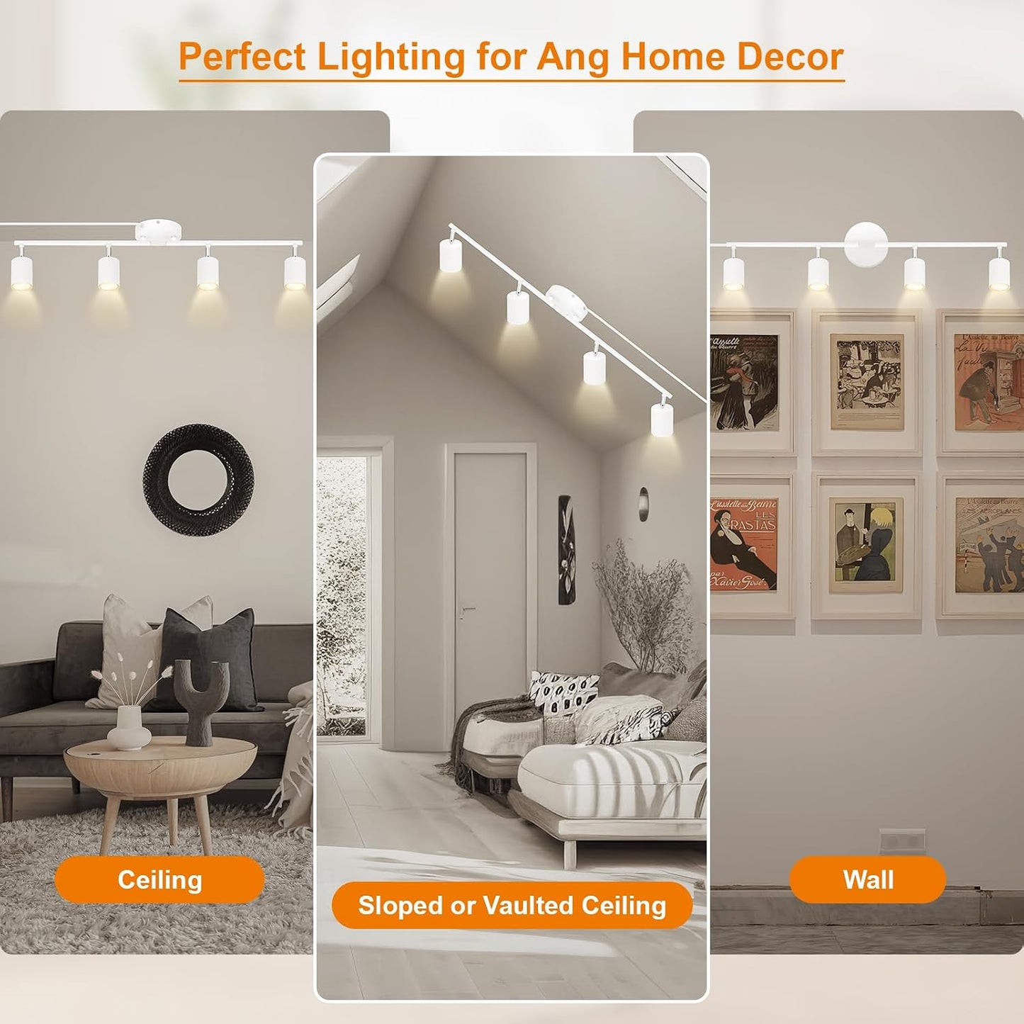 Plug in Track Lighting LED, Track Lighting Fixtures Ceiling, White 4-Light Kitchen Light Kit, Plug in Wall Light with 14.8ft Power Cord, Rotatable Ceiling Spotlight for Bedroom(GU10 Socket, NO Bulb)