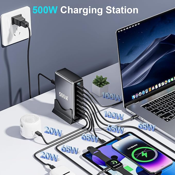 500W USB C Fast Charger Block, 8 Port USB Charging Station, GaN Ⅲ Pro Double - Image 2