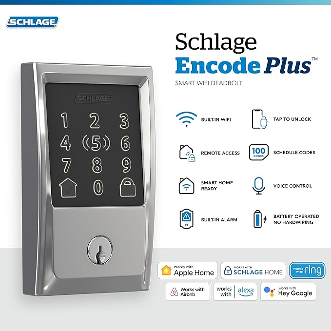 Schlage BE499WB CEN 625 Encode Plus WiFi Deadbolt Smart Lock, Keyless Entry - Image 2