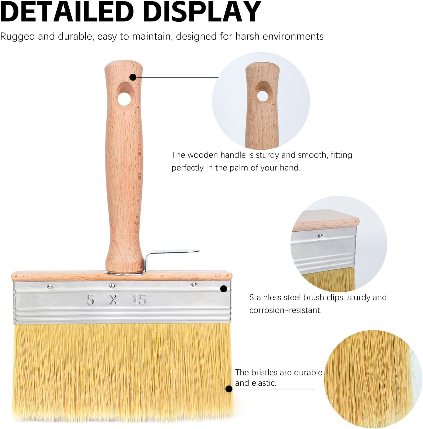 Wesquer Limewash Paint Brush Set 2 Pack Deck Stain Brush | Detachable handle synthetic bristles for deck fence furniture interior exterior staining projects