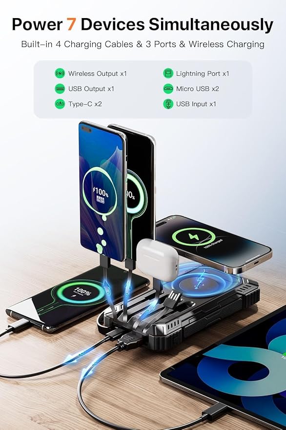 jskei Power Bank 49800mAh Solar Portable Charger Wireless Charging USB-C 15W - Image 4