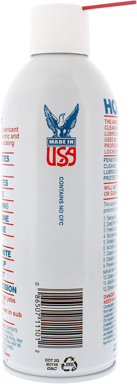 Houdini Lock Lube Professional Lock Lubricant Spray, 11 oz - Greaseless, Graphite-Free, Dielectric Cleaner & Protectant for Door Locks, Hinges, Latches & Electronics - Anti-Rust Formula