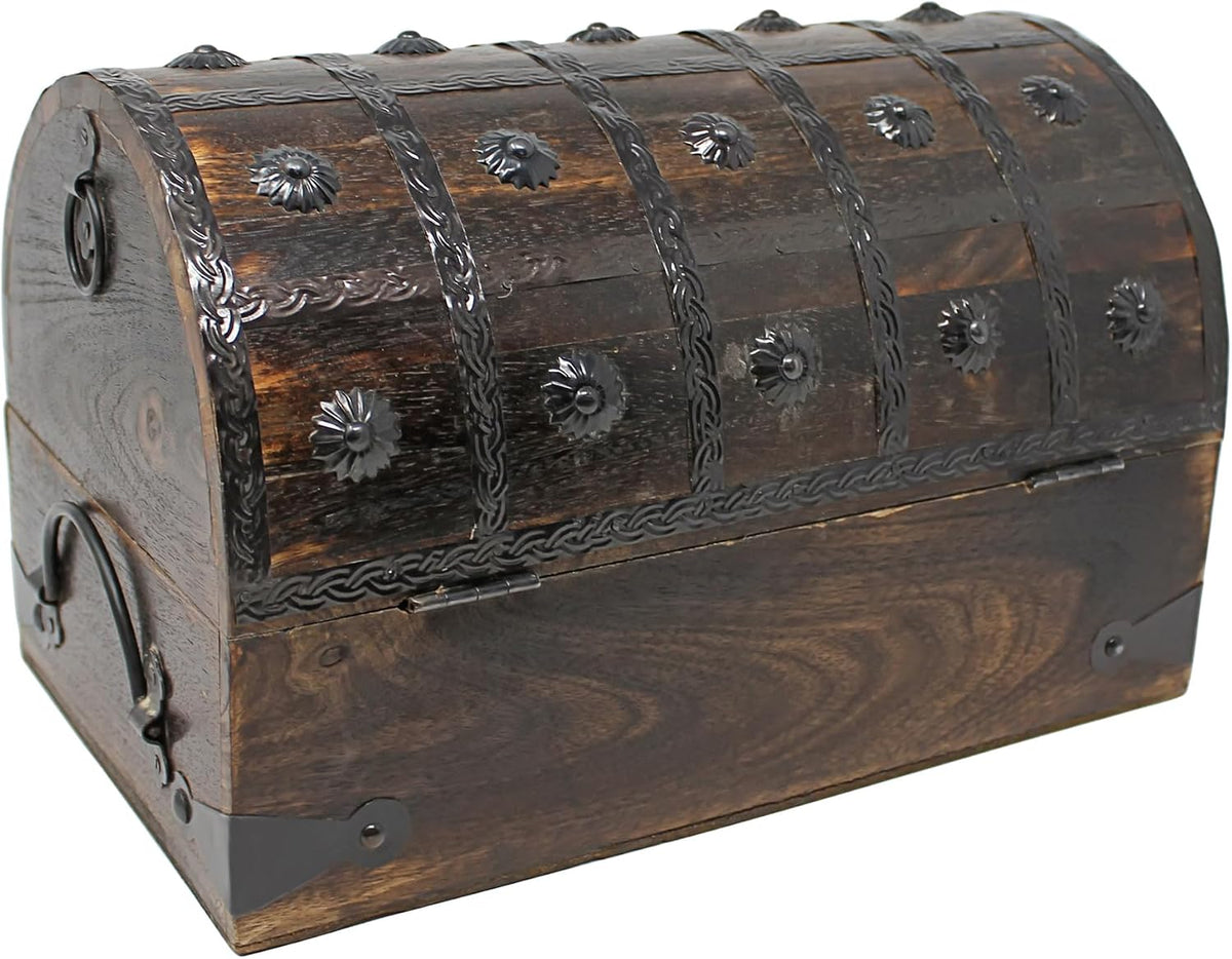 nautical cove wooden treasure chest with padded velvet on a desk or shelf