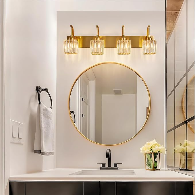 FDPBY Crystal Vanity Lights 4-Light Gold Bathroom Vanity Lights Modern Crystal - Image 8