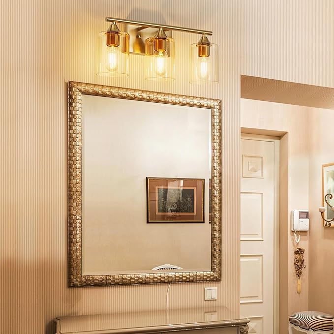 XPEHK Gold Bathroom Light Fixtures, 3-Light Vanity Lights, Modern Brushed Brass - Image 2