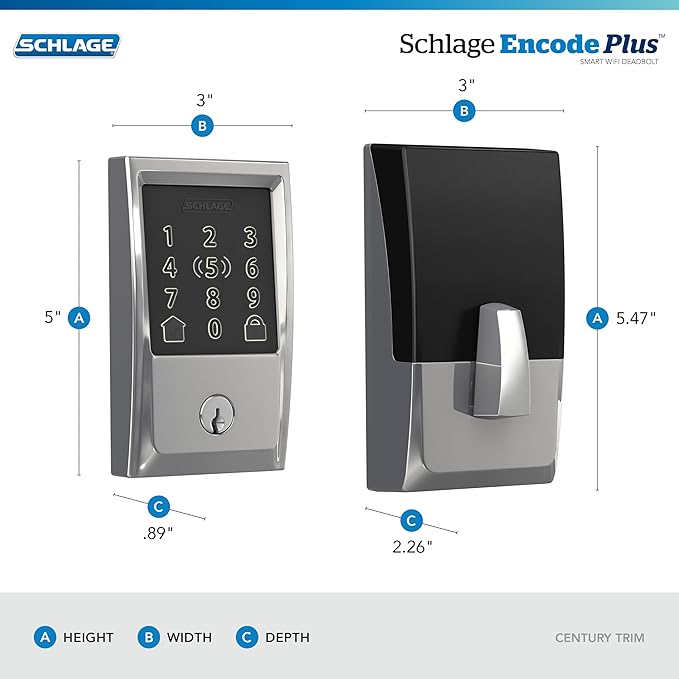 Schlage BE499WB CEN 625 Encode Plus WiFi Deadbolt Smart Lock, Keyless Entry - Image 3