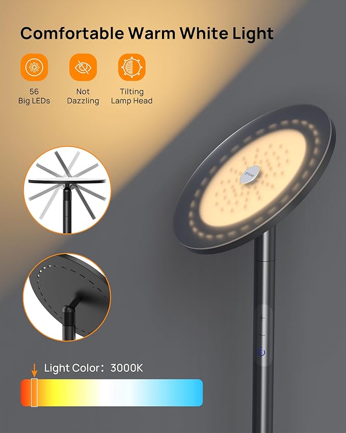 TROND Floor Lamp, 5000LM Super Bright Sky LED Modern Torchiere Standing Lamp - Image 2