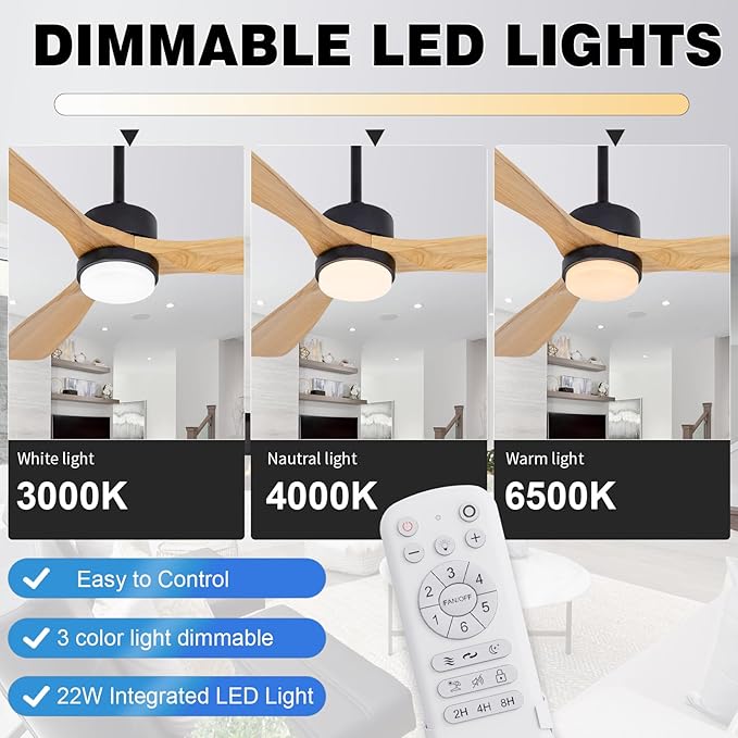 revoici 52” Ceiling Fans with Lights Remote Control, Quiet DC Motor 3 Blade - Image 2