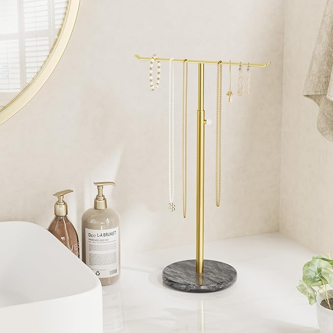 Josmimic Gold Necklace Holder Jewelry Organizer Stand – Adjustable Height T‑Bar - Image 4