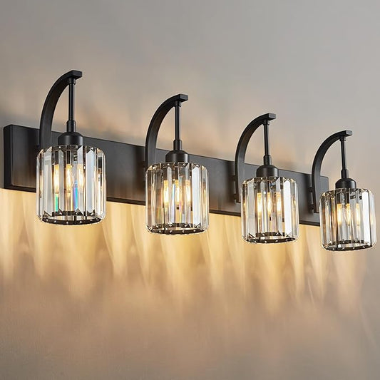 FDPBY 4-Light Crystal Vanity Light, Modern Black Bathroom Wall Sconce by FDPBY