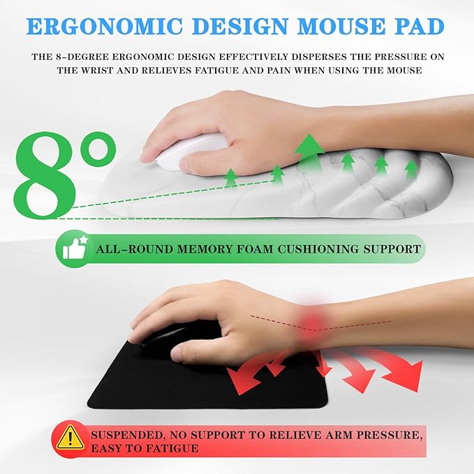 Mouse Pad Wrist Wrist Rest, Comfortable Memory Foam Wrist Rest, Non-Slip PU Base - Image 4