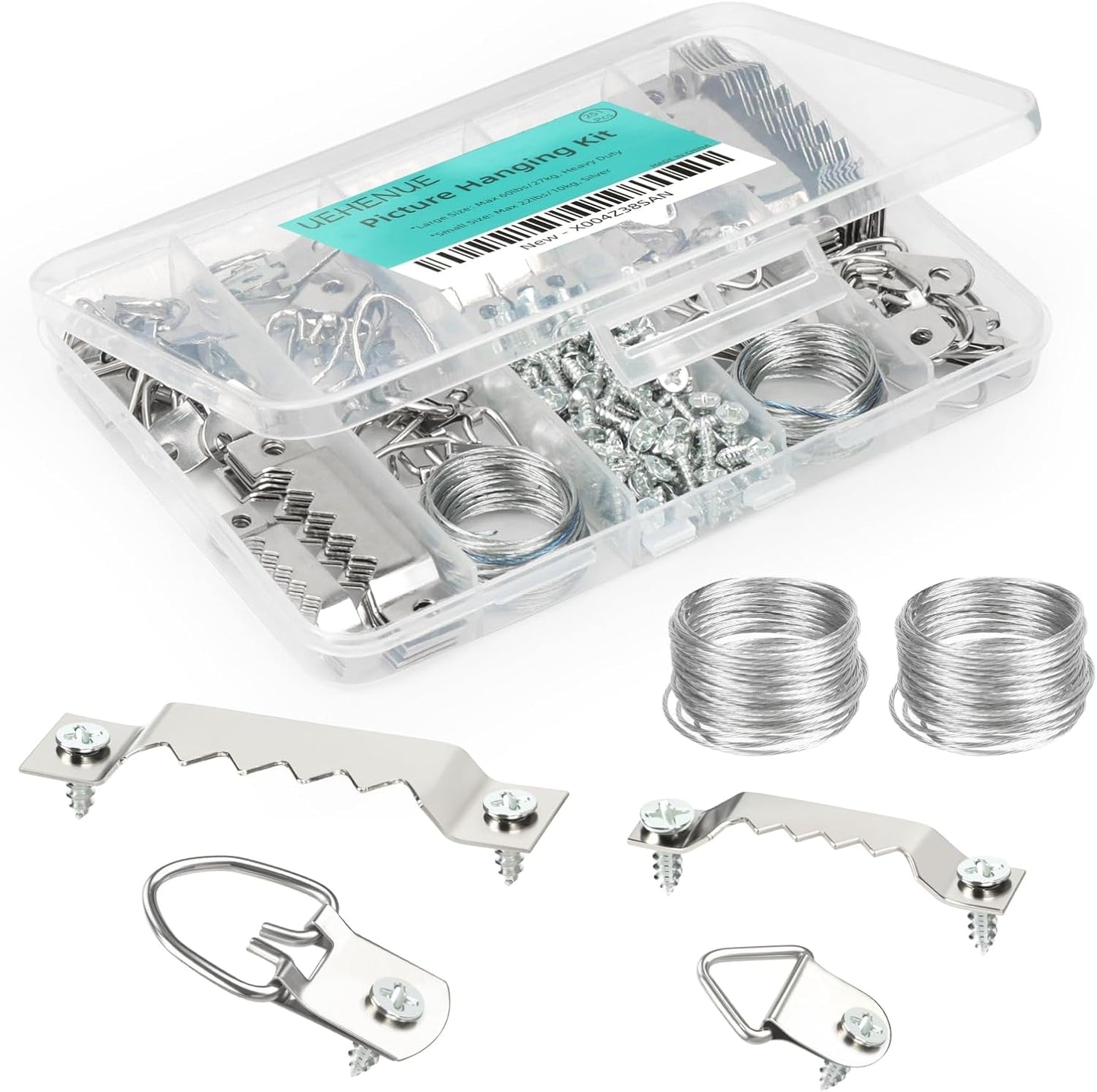251Pcs Picture Hanging Kit, Dual-Size Heavy Duty Picture Hanging Hardware | 50 Sawtooth Picture Hangers + 50 D Rings + 150 Screws + 3.6m Wire, Wall Hanging Kit for Artwork Frame Canvas Mirror Clock