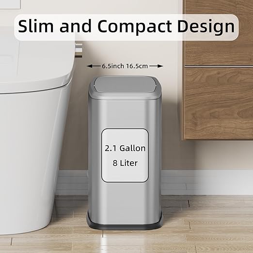 8L/2.1 Gal Small Bathroom Trash Can - Image 2