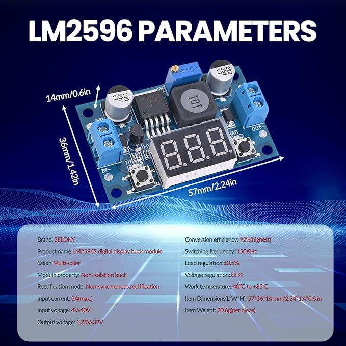 Seloky LM2596 Adjustable DC-DC Step-Down Buck Converter Module - Image 4