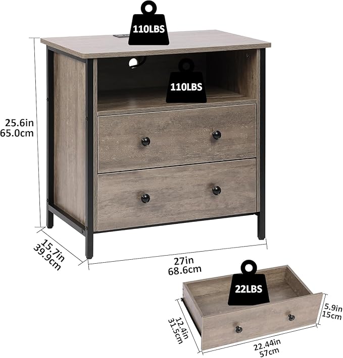 Tykacna 27 Inch Wide Night Stand, Lrage Wood Night Stand Set 2 - Image 3
