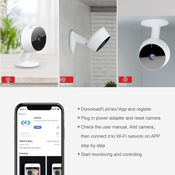 LaView Security Cameras 4pcs, Home Security Camera Indoor 1080P, Wi-Fi Cameras - Image 5