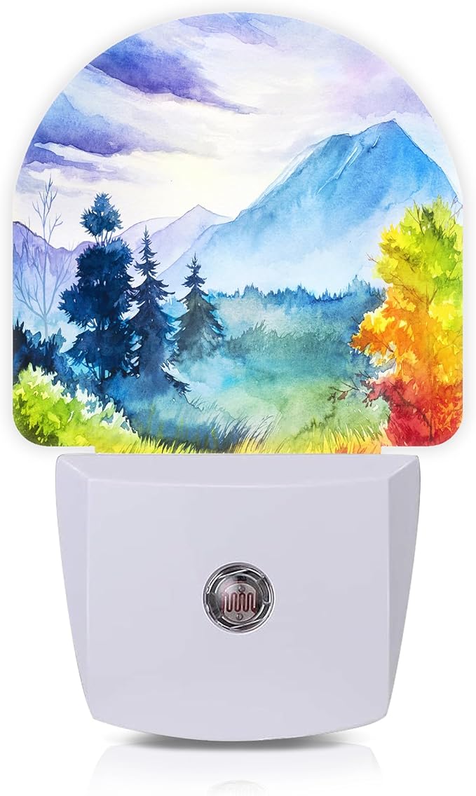 Axxitude Watercolor Mountain Forest Night Lights Plug into Wall by Axxitude