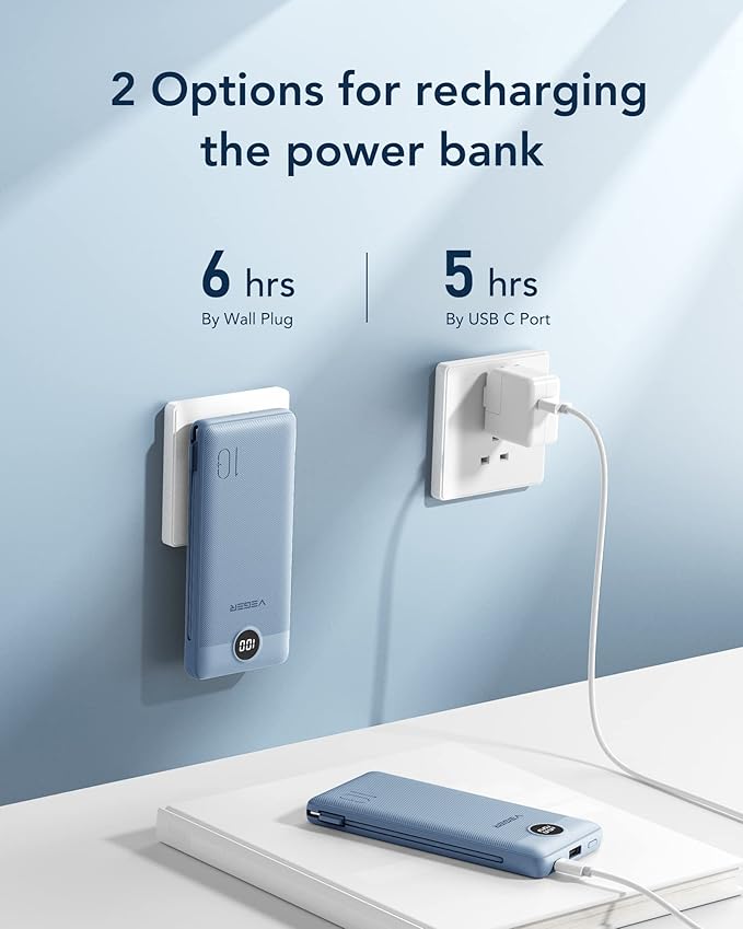VEGER Portable Charger for iPhone Built in Cables and Wall Plug, 10000mah Slim - Image 5