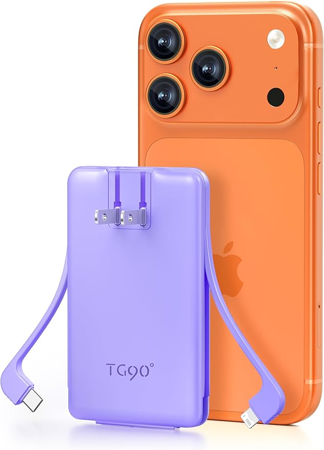 TG90° 5000mAh Portable Charger Built-in AC Wall Plug and Cables, Pocket Size - Image 9