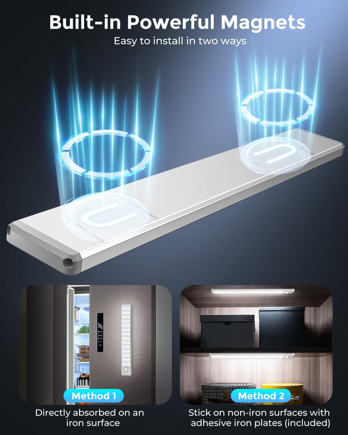 10.5" Under Cabinet Lighting, Wireless Motion Sensor Light Indoor with 3 Color Temps, Magnetic Closet Light, Dimmable Led Light, Rechargeable Under Counter Lights for Kitchen, Bedroom, Stair, 2 Pack