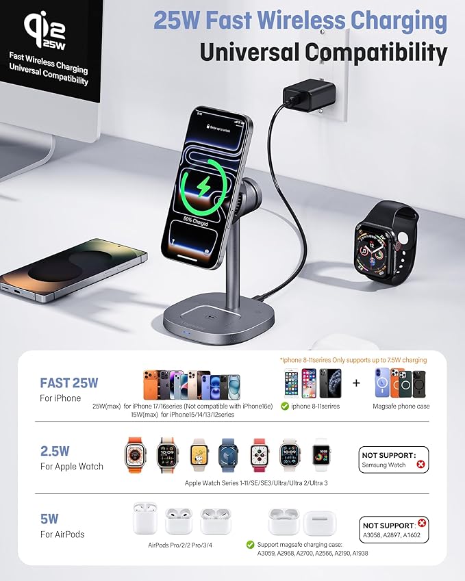 Augnner 3 in 1 Wireless Charging Station, Qi2.2 25W Certified Fast Magnetic - Image 4