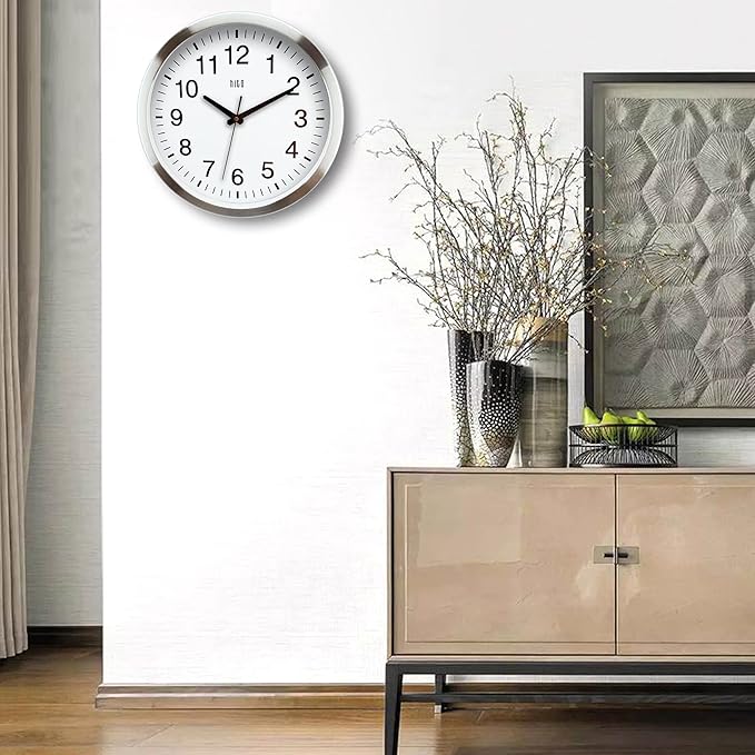 HITO 14" Silent Wall Clock Battery Operated Non Ticking Sweep Movement Glass - Image 6