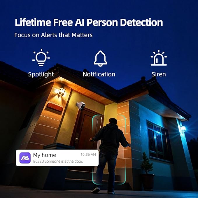 CINMOORE 2.5K Wireless Home Security Cameras Outdoor WiFi, Non-Subscription AI - Image 4