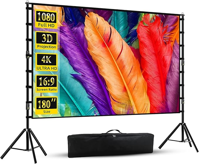 Projector Screen with Stand, Wootfairy 180 inch Portable and Foldable by wootfairy