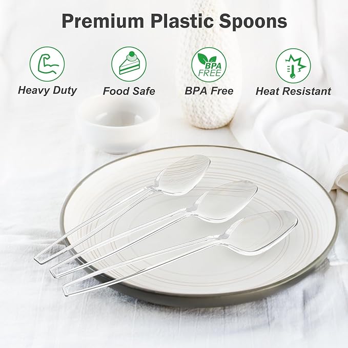 Dealusy 360 Count Clear Plastic Spoons Disposable, Heat Resistant, Solid and - Image 3