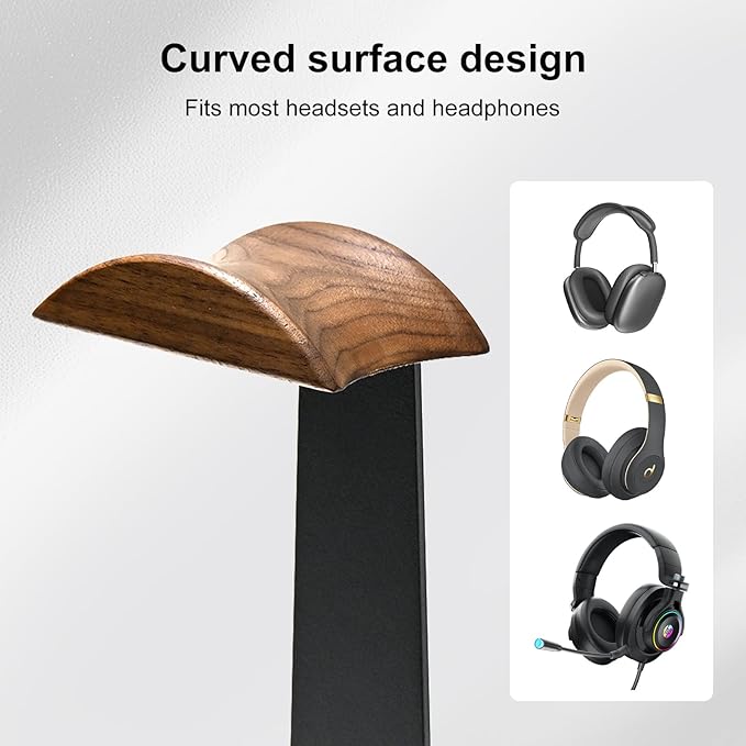UPERGO Headset Stand with Gaming Controller Holder, Walnut Wood Headphone Stand - Image 4