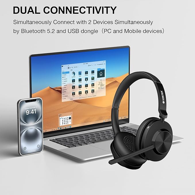 Wireless Headset with Mic, Wireless Work Headset with Mic Noise Cancelling & - Image 4