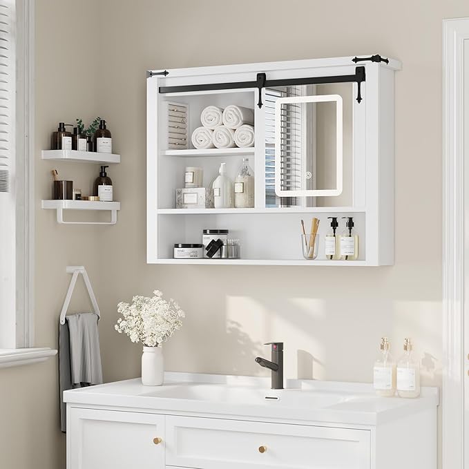 QUW 31" Farmhouse Bathroom Wall Cabinet, Bathroom Medicine Cabinets - Image 2