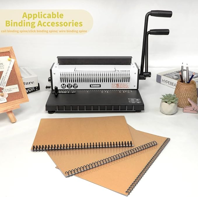 Rayson TD-1500B34R Binding Machine, Round Holes, 3:1 Pitch Wire-O Binder Punch - Image 6