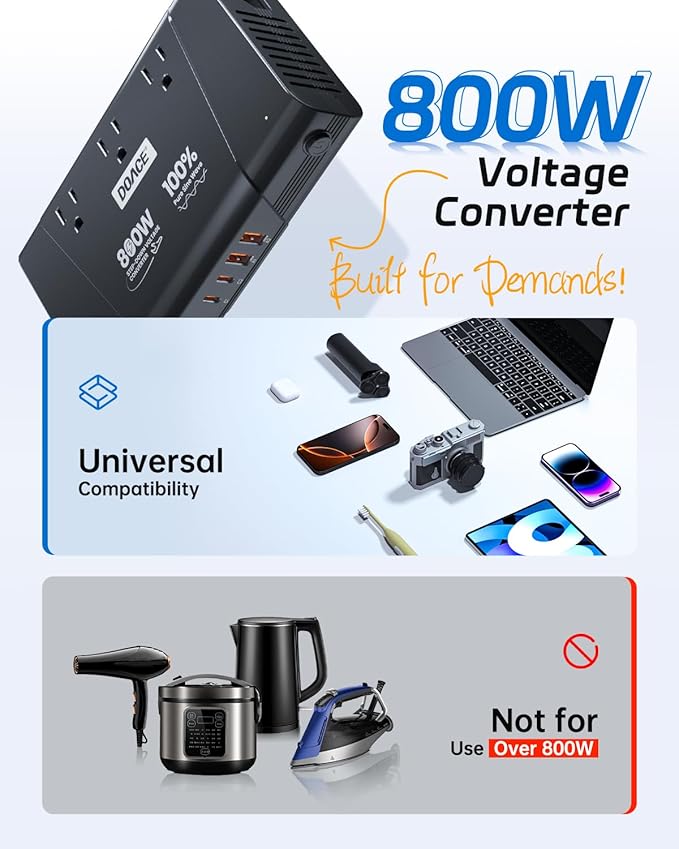 DOACE 220V to 110V Converter - 800W Voltage Converter US to Europe - Image 3