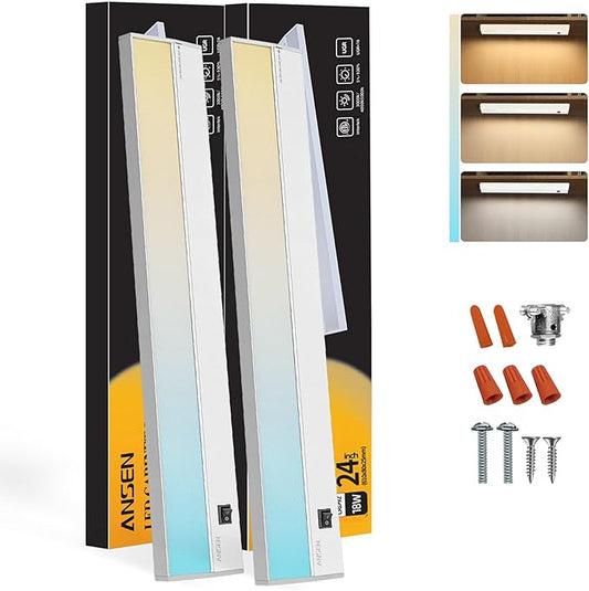 Ansen 2Packs of Under Cabinet Lighting Hardwired, 24in 18W 1237LM Dimmable Led by ANSEN