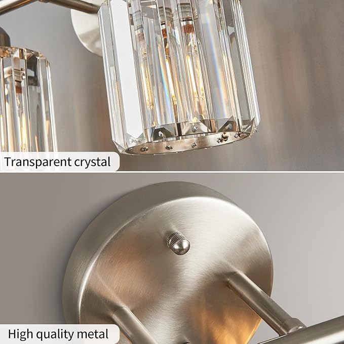 FDPBY Modern 2 Light Crystal Vanity Light, Brushed Nickel Vertical Bathroom - Image 5