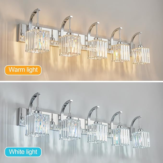 FDPBY Crystal Vanity Lights 5-Light Chrome Bathroom Vanity Lights Modern - Image 3