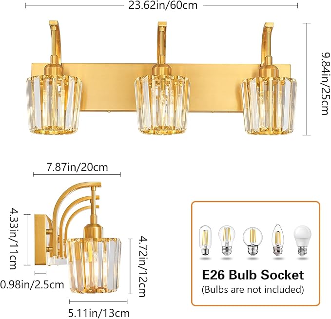 FDPBY Modern Bathroom Vanity Light, 3-Light Gold Wall Sconce - Image 4